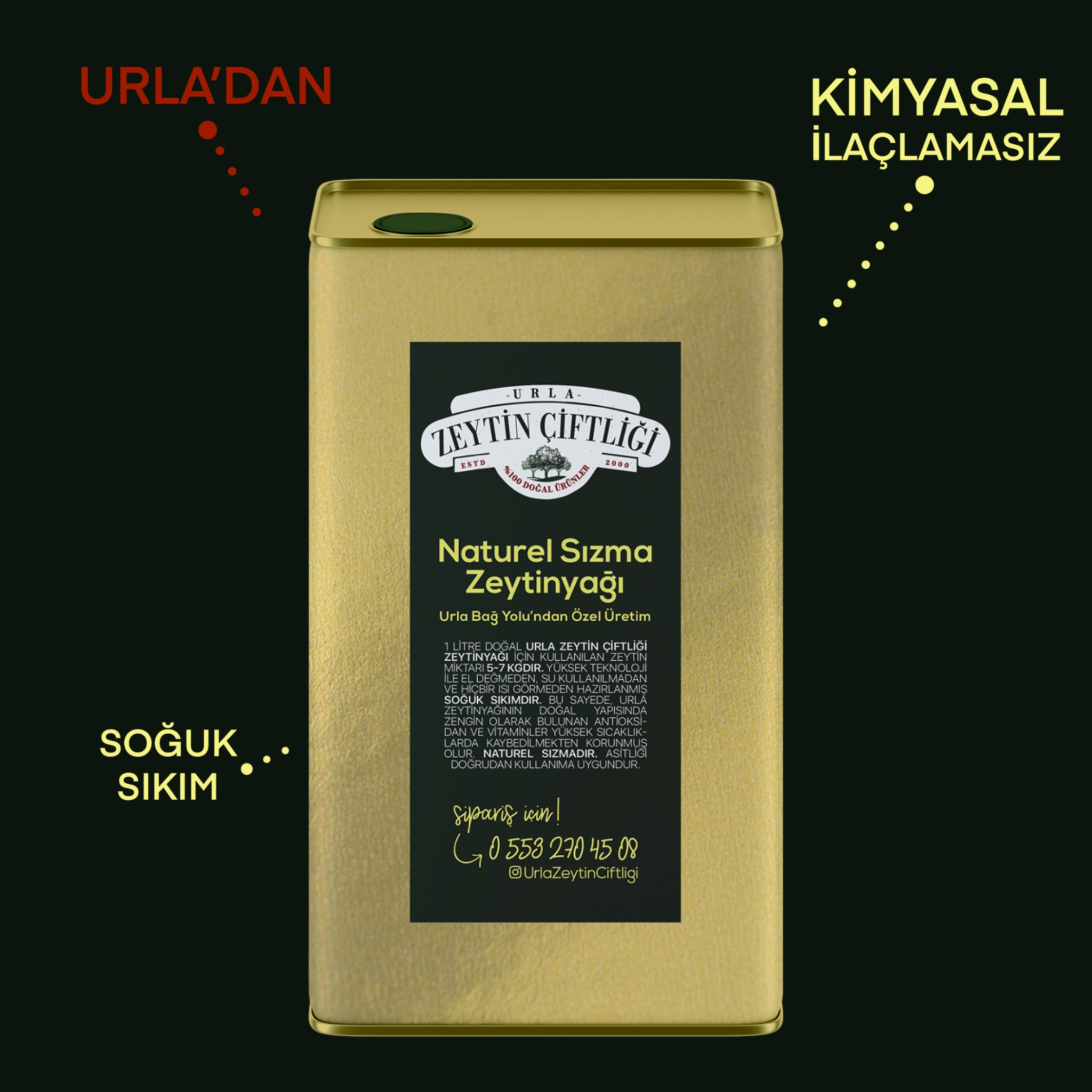 Naturel Sızma Zeytinyağı - 5 Litre | Urla Zeytin Çiftliği